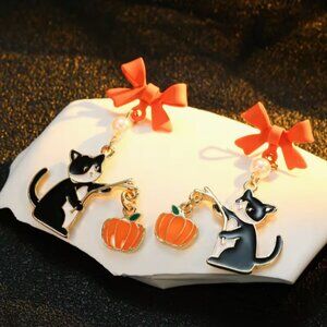 🍏50% OFF/3+...👻🎃Cat and Pumpkin Halloween Dangle Earrings
